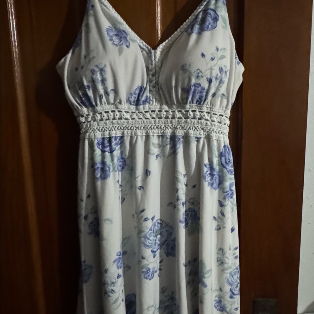 Floral Dress with Blue and White Design